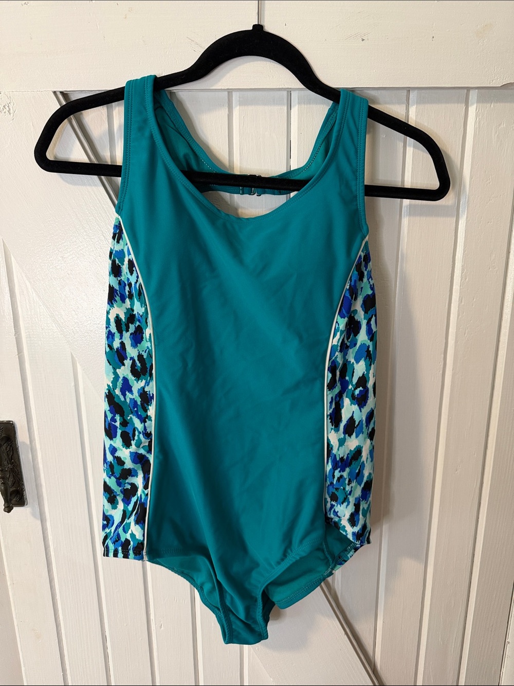 Catalina Teal Girls One-Piece Swimsuit with Blue Leopard Side Panels